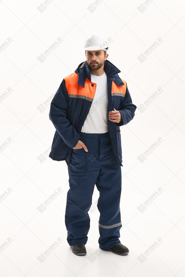 Куртка утеплённая (оранжевая вставка) с капюшоном